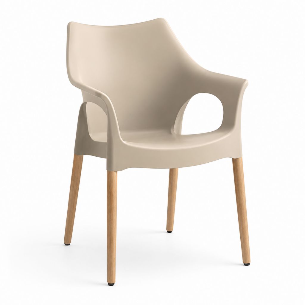 Sedia da pranzo con braccioli beige in polipropilene e legno massello di faggio 58 x 56 x 82 cm