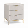 Comodino 3 Cassetti Bianco e Oro in MDF Rettangolare 60 x 40 x 65 cm