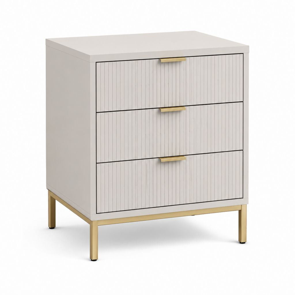 Comodino 3 Cassetti Bianco e Oro in MDF Rettangolare 60 x 40 x 65 cm