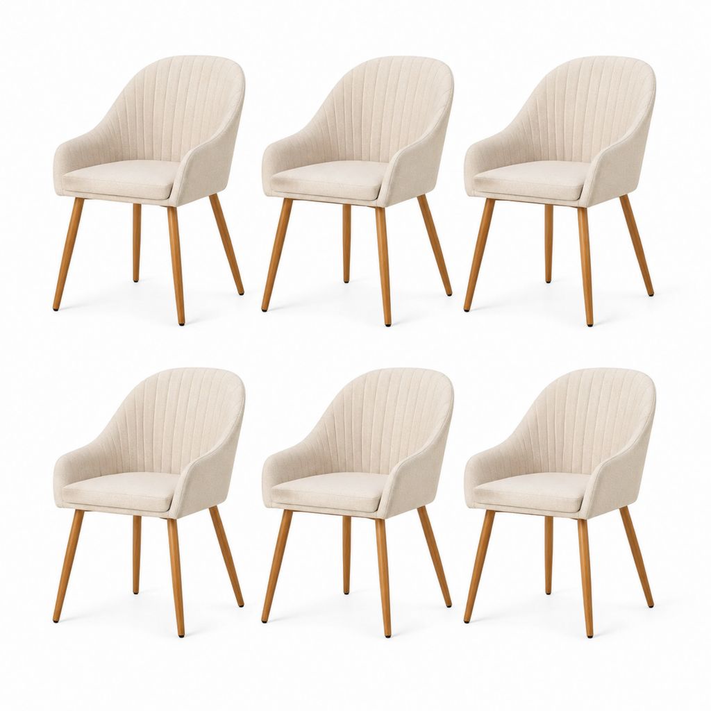 Set di 6 sedie da pranzo beige imbottite in poliestere con schienale curvo 58 x 60 x 82 cm