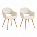 Set di 2 sedie da pranzo beige in poliestere bouclé con braccioli e gambe in legno massello 55 x 57 x 80 cm