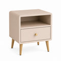 Comodino con cassetto beige in MDF e hevea massello rettangolare 45 x 40 x 55 cm