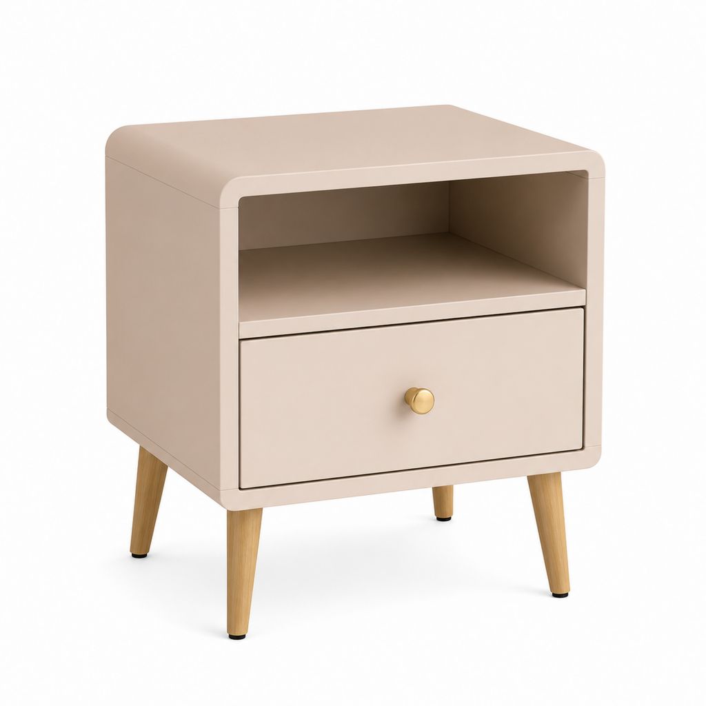 Comodino con cassetto beige in MDF e hevea massello rettangolare 45 x 40 x 55 cm