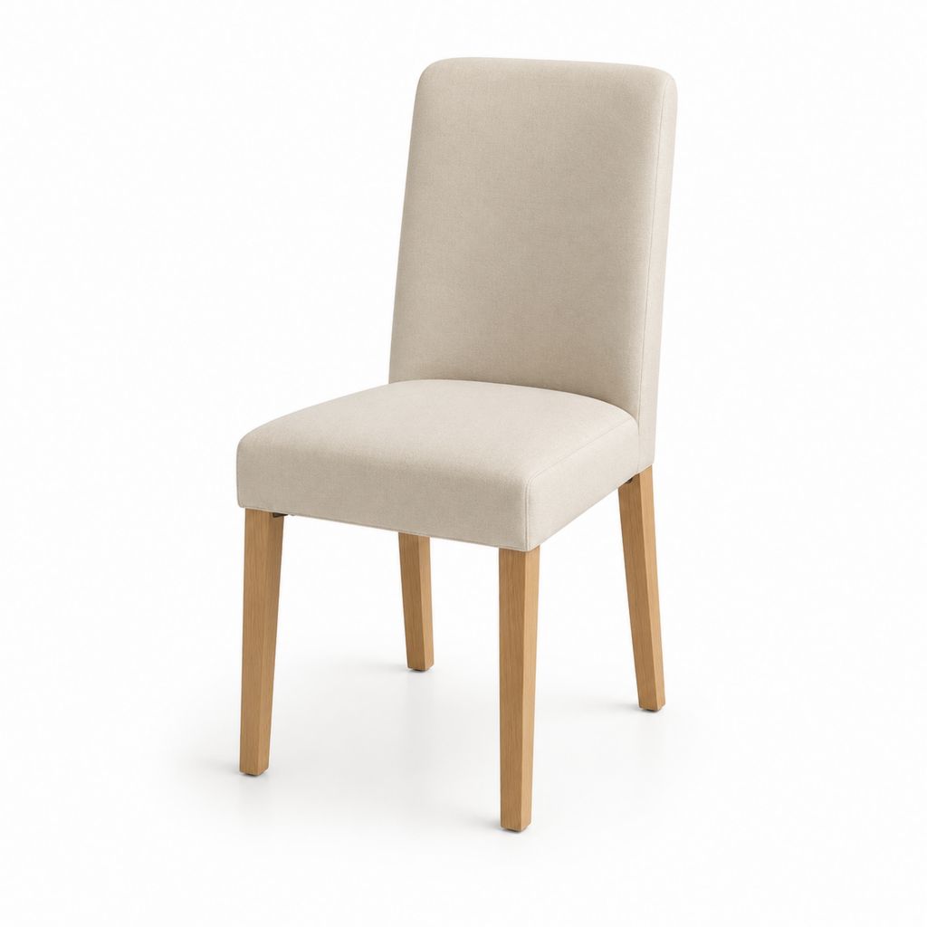 Sedia da pranzo imbottita beige in poliestere con gambe in legno massello 45 x 58 x 100 cm