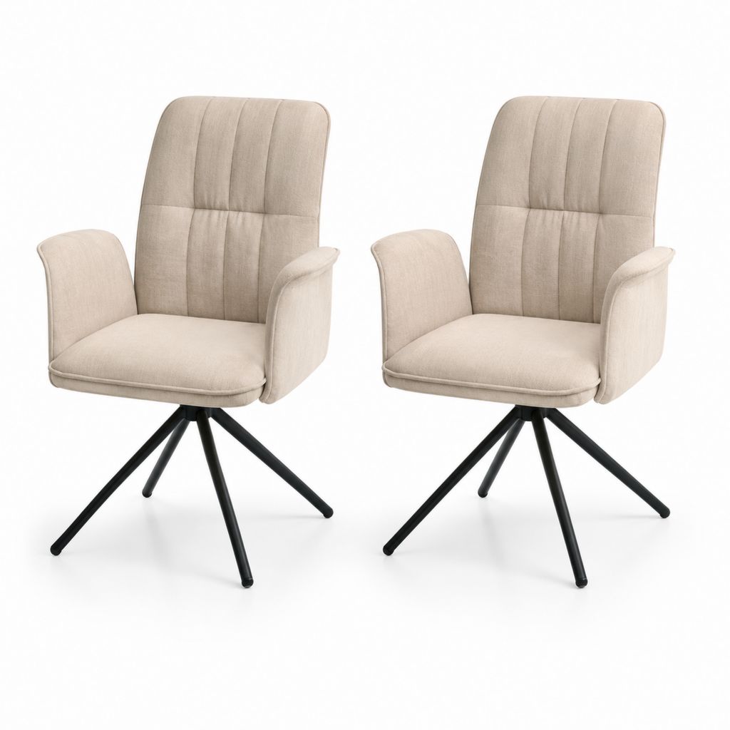 Set di 2 sedie da pranzo con braccioli beige in poliestere e acciaio 60 x 62 x 91 cm