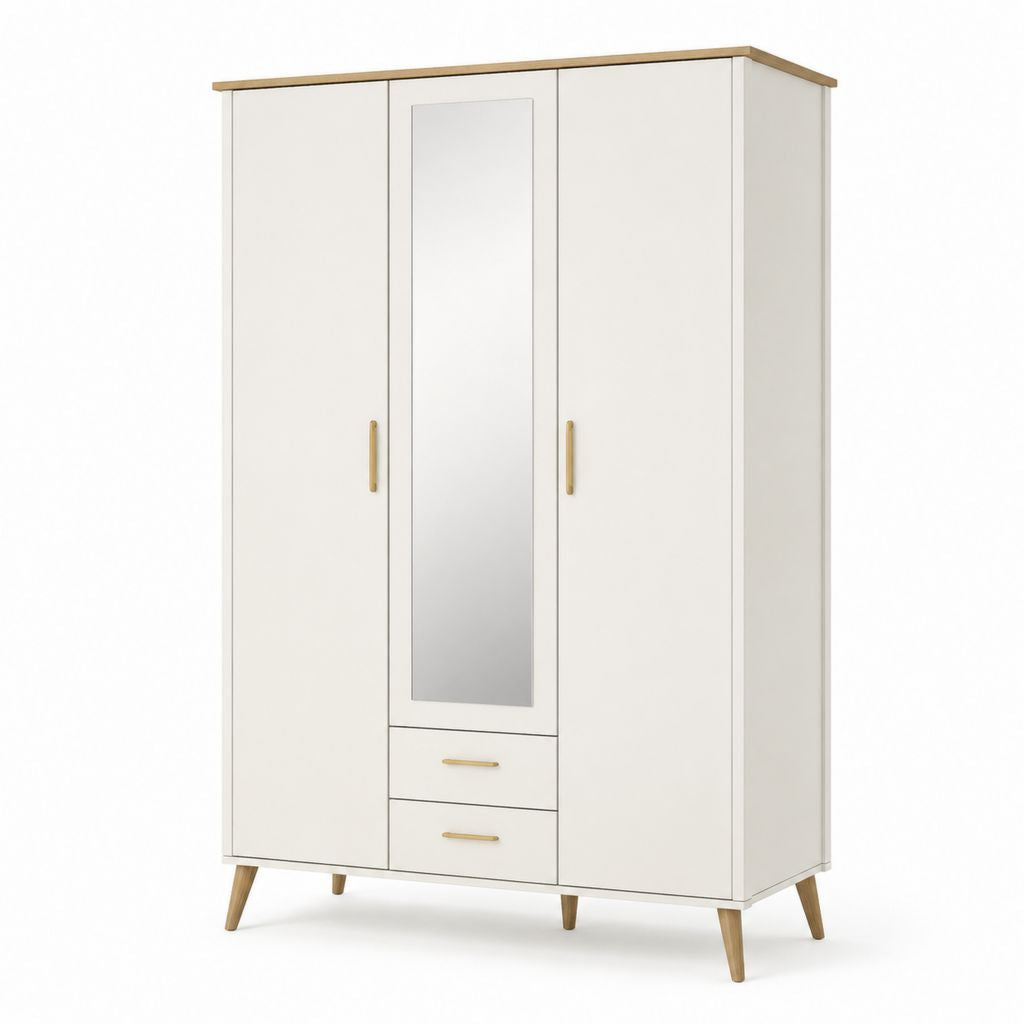 Armadio guardaroba rettangolare a 3 ante con specchio bianco in truciolare nobilitato 120 x 52 x 190 cm