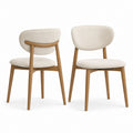 Set 2 Sedie da Pranzo con Schienale Curvo Beige in Poliestere Bouclé e Legno Massello 52 x 55 x 78 cm