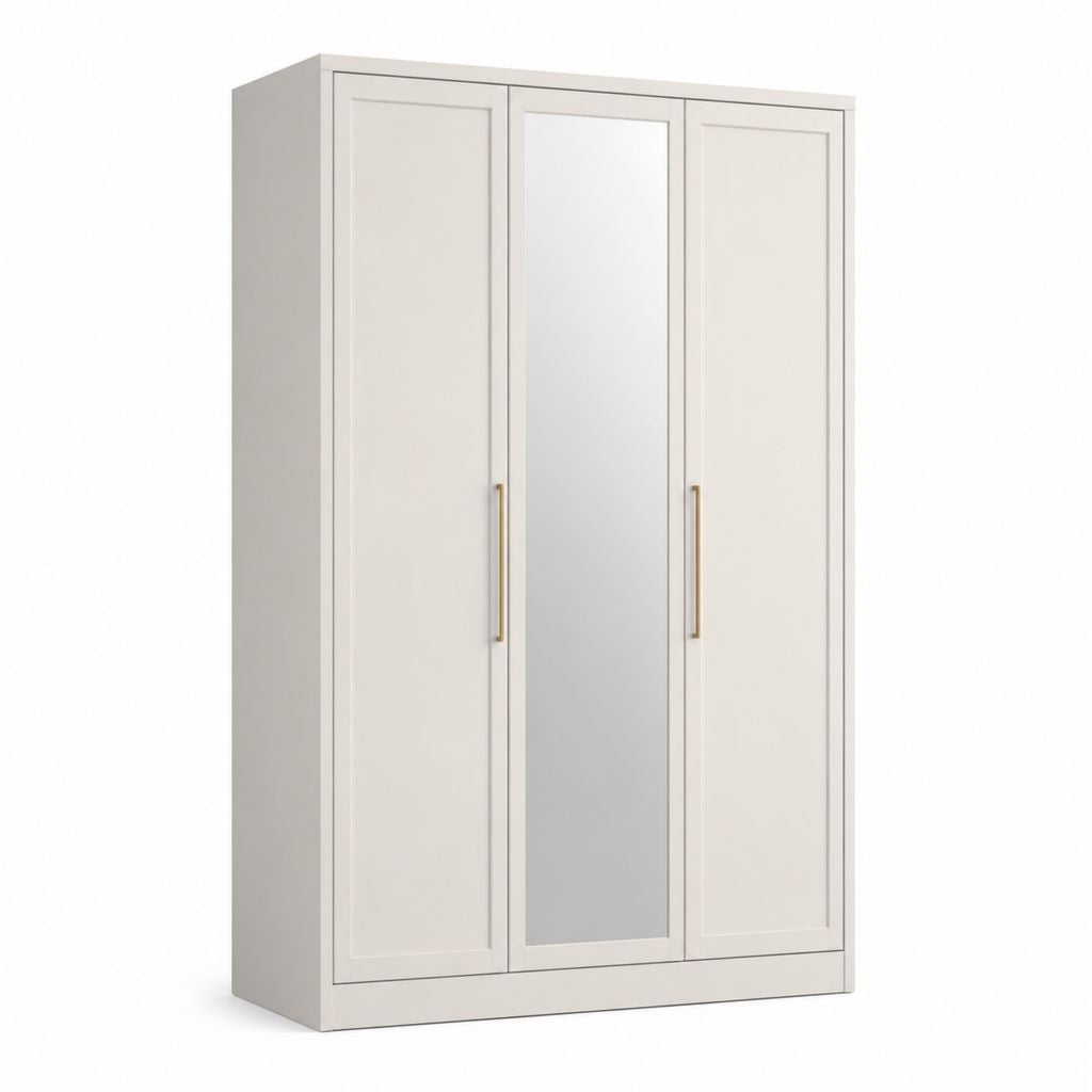 Armadio guardaroba 3 ante con specchio beige in pannelli di truciolare 180 x 55 x 200 cm