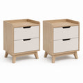 Set di 2 comodini rettangolari in truciolare rovere chiaro e bianco con 2 cassetti 40 x 35 x 60 cm