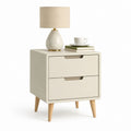 Comodino a 2 cassetti color crema in MDF e legno massello 45 x 35 x 60 cm