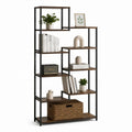Libreria a 8 ripiani marrone scuro e nero in pannelli truciolari e acciaio 120 x 30 x 180 cm