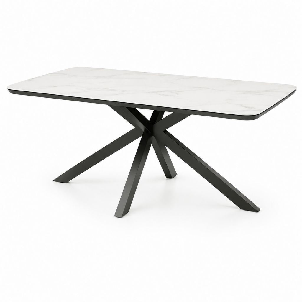Tavolo da pranzo rettangolare bianco in ceramica sinterizzata con base in acciaio 180 x 90 x 75 cm