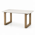 Tavolo da pranzo rettangolare bianco in pietra sinterizzata con gambe in legno massello 140 x 80 x 75 cm