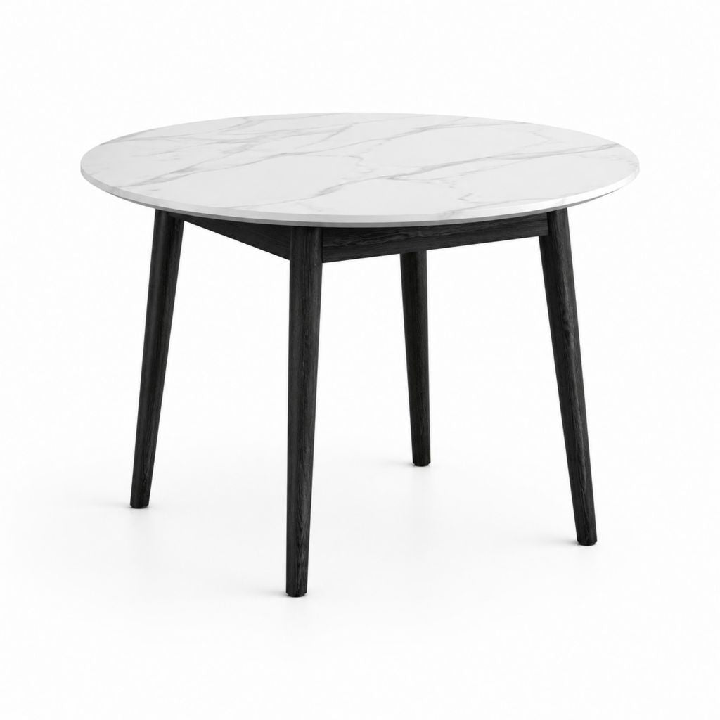 Tavolo da pranzo rotondo bianco e nero in MDF laminato effetto marmo e legno massello Ø 100 x 75 cm