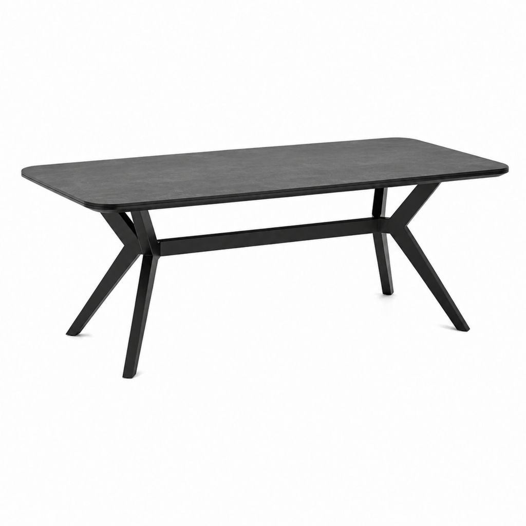 Tavolo da pranzo rettangolare grigio effetto pietra in MDF e acciaio 160 x 90 x 75 cm
