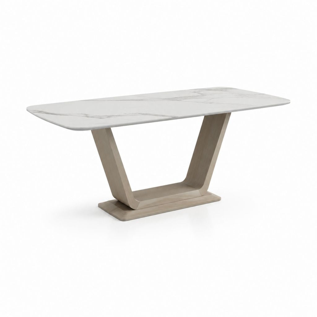 Tavolo da pranzo rettangolare bianco effetto marmo con base in MDF effetto rovere 160 x 90 x 76 cm
