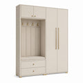 Armadio guardaroba con panca beige in pannello MDF 160 x 45 x 220 cm