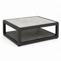 Tavolino da caffè quadrato nero in alluminio e vetro temperato effetto pietra 80 x 80 x 35 cm