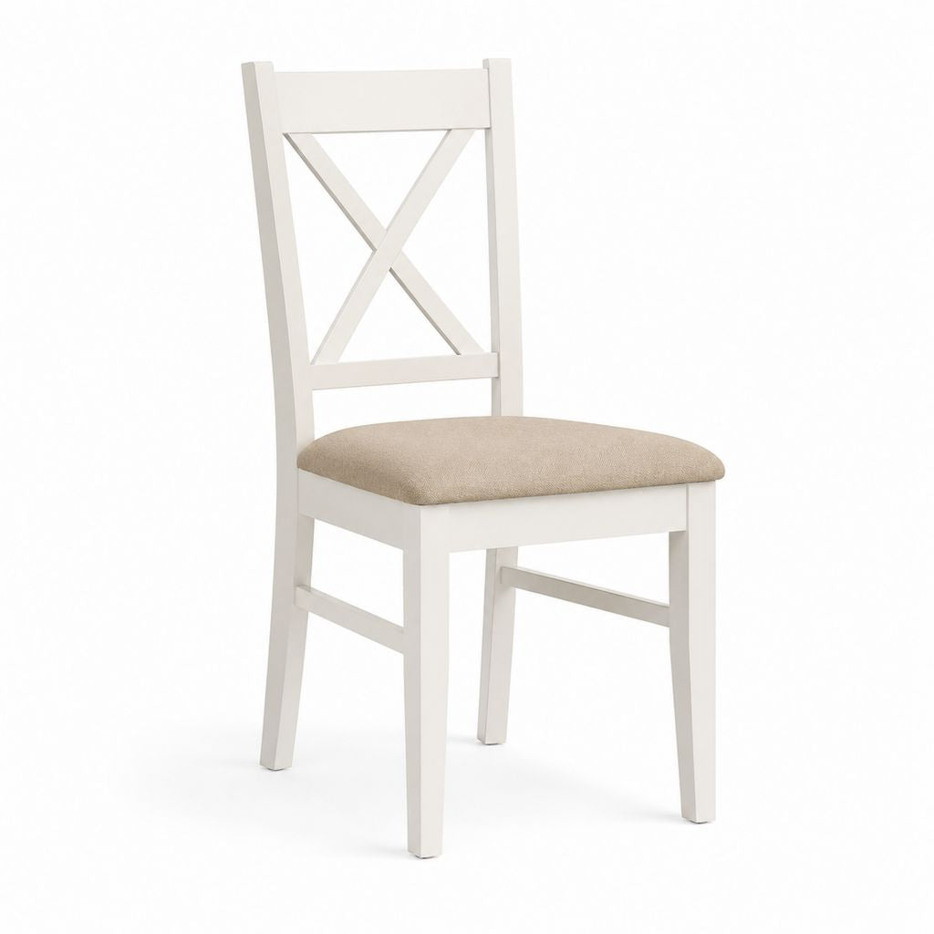 Sedia da pranzo bianca in legno massello con seduta imbottita beige 45 x 52 x 98 cm