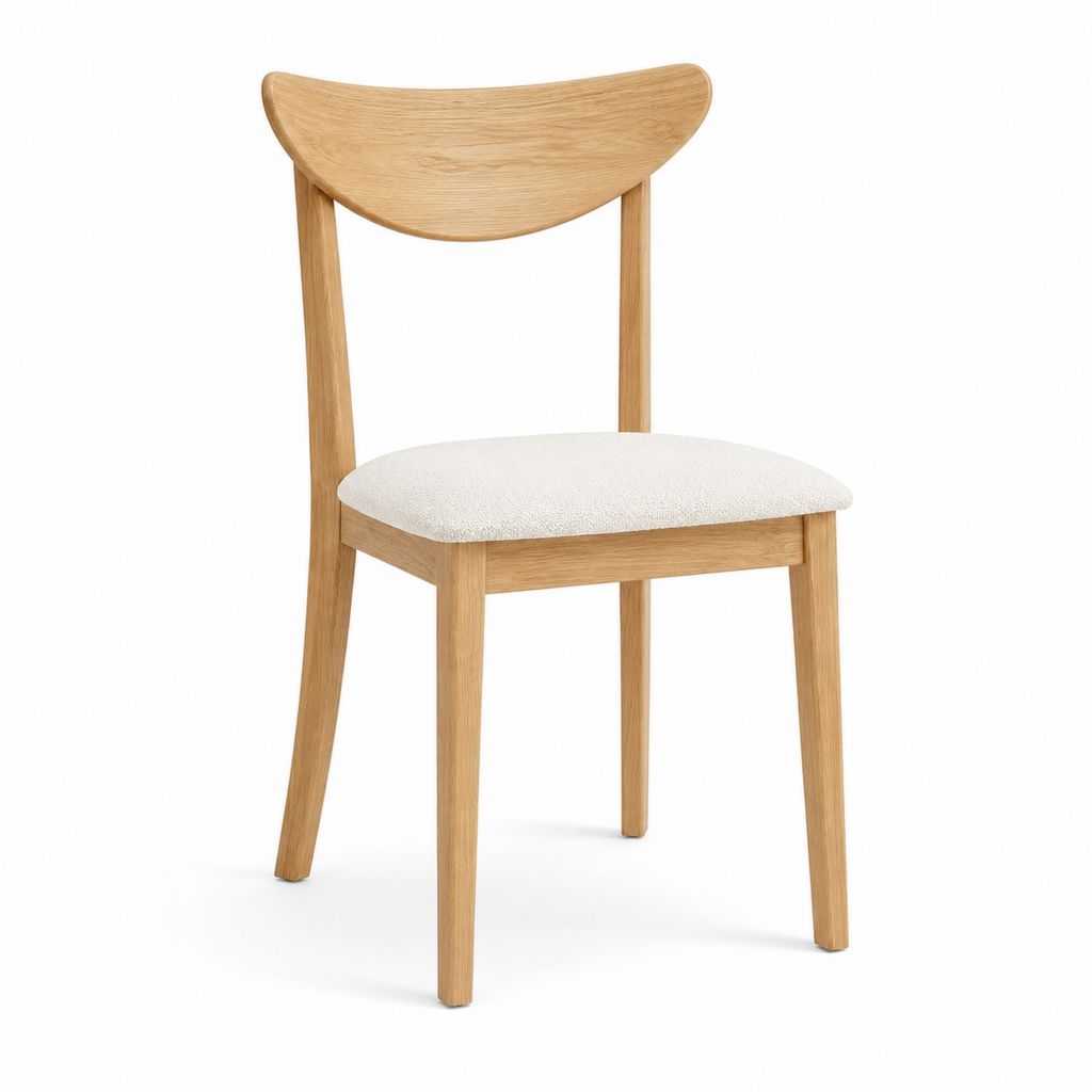 Sedia da pranzo con schienale curvo in rovere massello naturale e seduta imbottita in poliestere avorio 48 x 55 x 80 cm