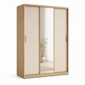 Armadio guardaroba 3 ante scorrevoli con specchio beige rovere in pannello truciolare nobilitato 180 x 60 x 200 cm