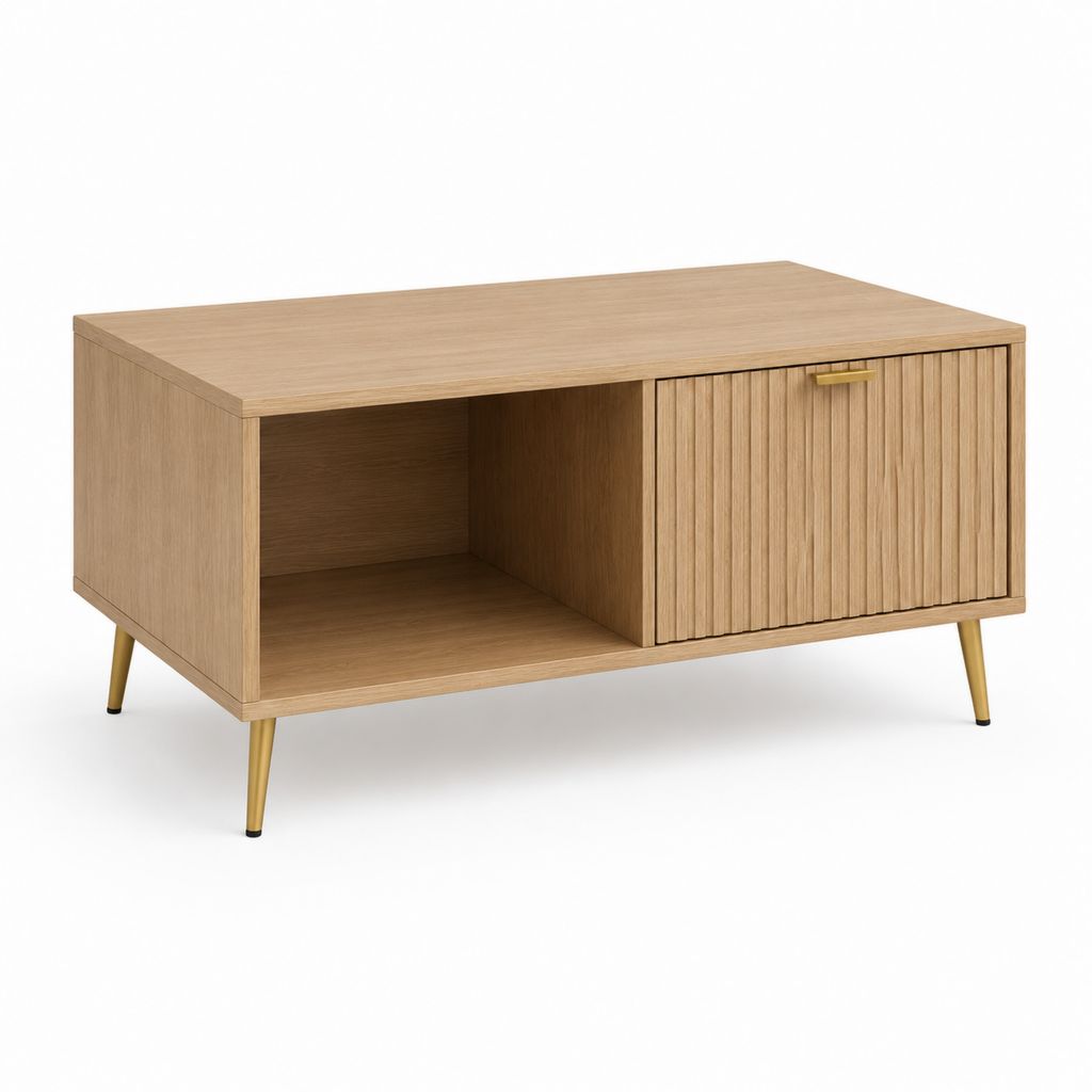 Tavolino da caffè con contenitore rovere chiaro in pannelli truciolari 100 x 50 x 55 cm